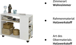 Beistelltisch mit Rollen | Druckertisch | Couchtisch Weiss FBT34-W
