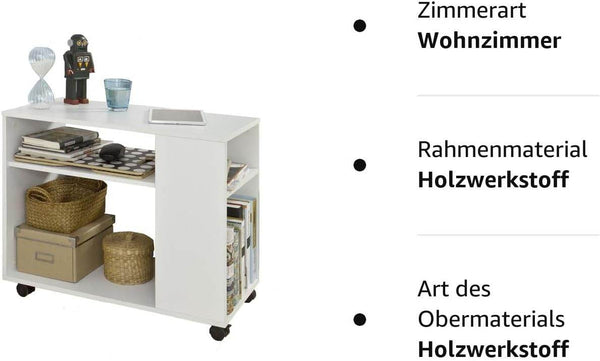 Beistelltisch mit Rollen | Druckertisch | Couchtisch Weiss FBT34-W