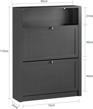 Schuhkipper Schuhschrank mit 2 Klappen Schuhkommode Schwarz