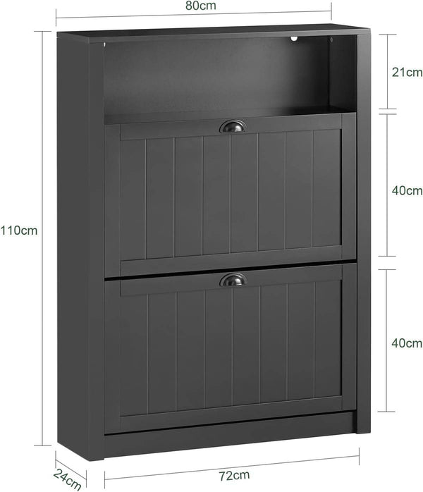 Schuhkipper Schuhschrank mit 2 Klappen Schuhkommode Schwarz