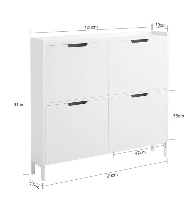 Schuhkipper | Schuhschrank mit 4 Klappen | Schuhkommode Weiss FSR100-W