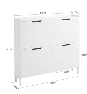 Schuhkipper | Schuhschrank mit 4 Klappen | Schuhkommode Weiss FSR100-W