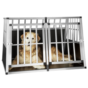 Caisse de transport double pour chiens avec paroi arrière inclinée et séparateur