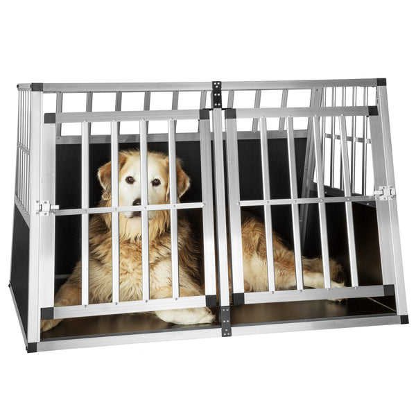 Caisse de transport double pour chiens avec paroi arrière inclinée et séparateur