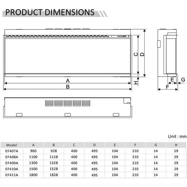 BALDERIA Athena 36" Elektrischer Einbaukamin 3DFlammeneffekt, LED 1500W