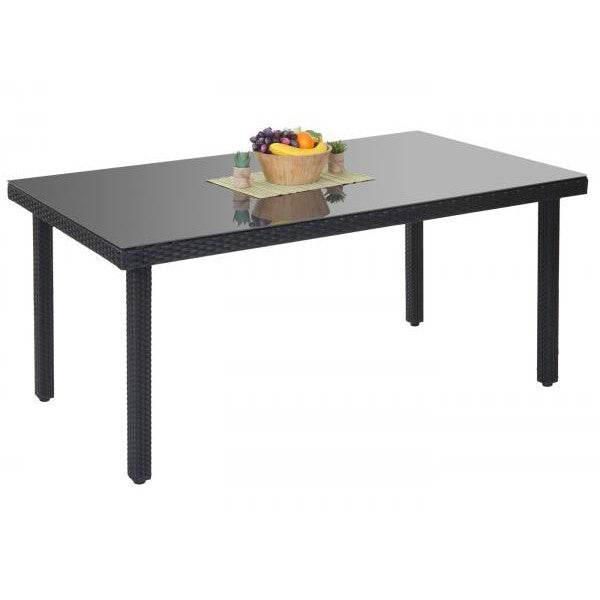 Poly-Rattan Gartentisch Cava, Esstisch Tisch mit Glasplatte, 160x90x74cm ~ anthrazit