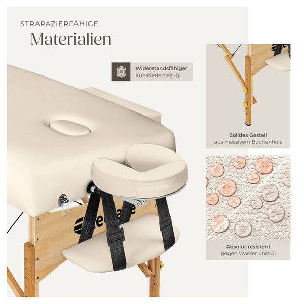 3 Zonen Massageliege-Set Somwang mit 7,5cm Polsterung, Rollen und Holzgestell beige