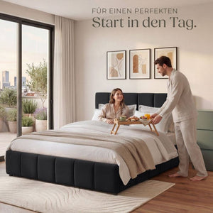 Bettset Polsterbett mit Matratze Samtoptik schwarz 180 x 200 cm