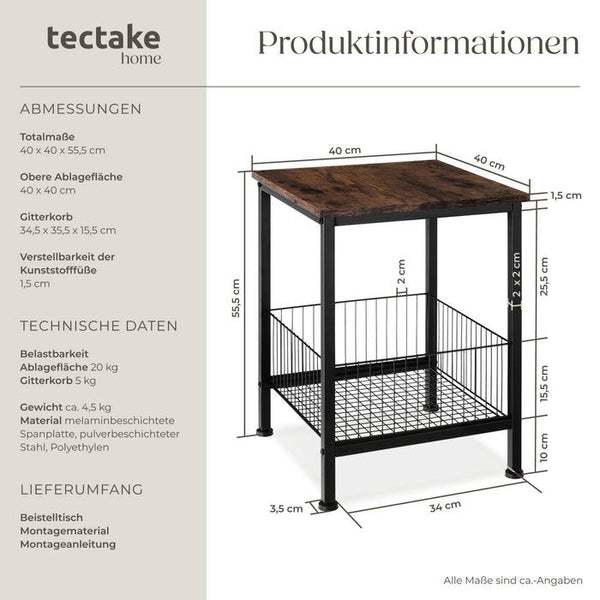 Beistelltisch Grimsby 40x40x55,5cm Industrial dunkelbraun