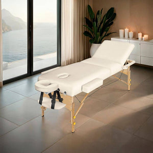 3 Zonen Massageliege-Set Somwang mit 7,5cm Polsterung, Rollen und Holzgestell beige