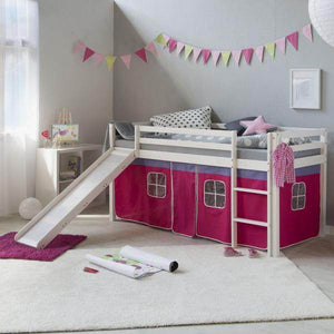 Hochbett Spielbett Kinderbett Rutsche Kiefer Vorhang rot 90x200 Jugendbett
