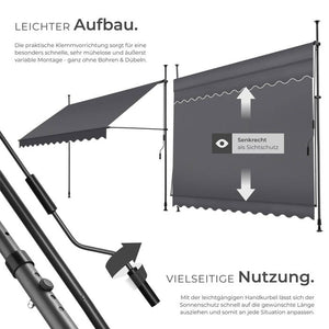 Klemmmarkise schwarz/grau 300 x 180 cm