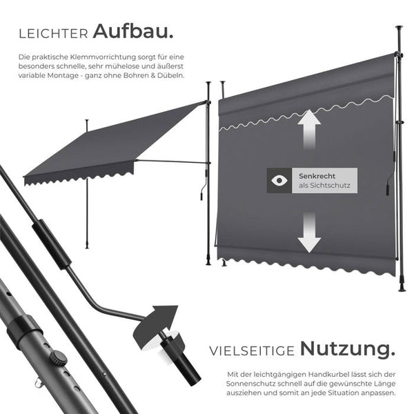 Klemmmarkise schwarz/grau 300 x 180 cm
