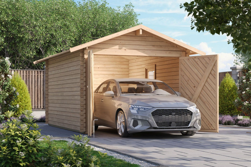 Blockhausgarage 28 mm naturbelassen, ohne Zubehör