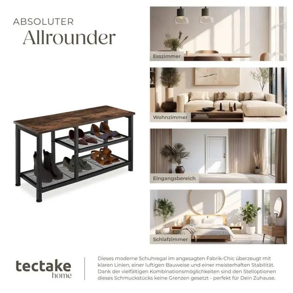 Schuhregal Taunton Industrial Holz dunkel, rustikal 80 x 30 x 45,5 cm