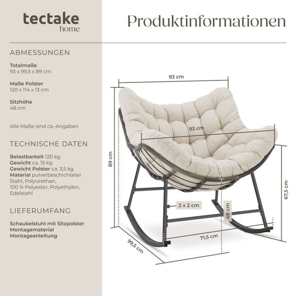 Schaukelstuhl Tami gepolstert mit Steppmuster beige