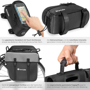 Set Fahrradtasche Georg und Fahrradrahmentasche schwarz 18 x 8,5 x 8,5 cm