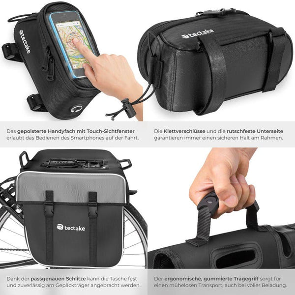 Set Fahrradtasche Georg und Fahrradrahmentasche schwarz 18 x 8,5 x 8,5 cm