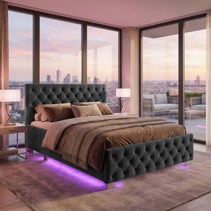 Polsterbett Sedona mit LED und Stauraum Samtoptik schwarz 120 x 200 cm