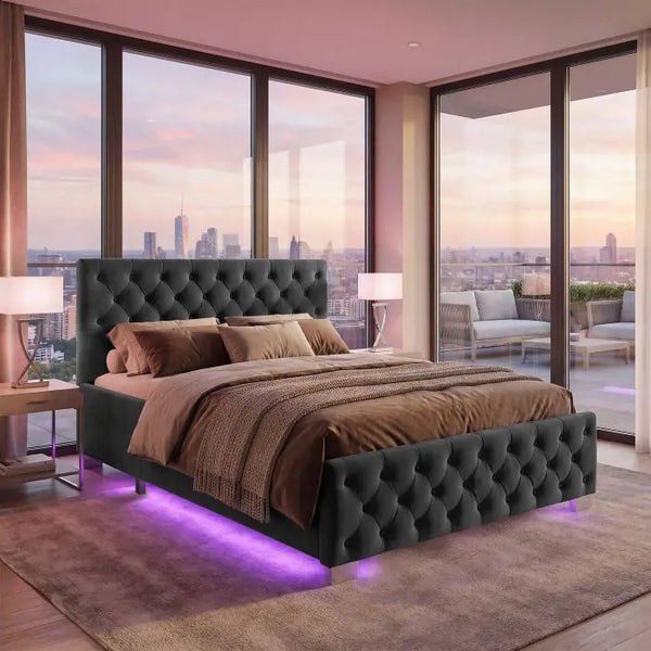 Polsterbett Sedona mit LED und Stauraum Samtoptik schwarz 120 x 200 cm