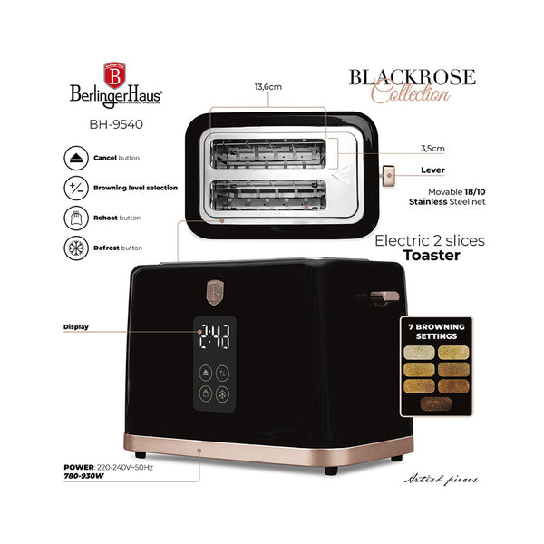 Berlinger Haus Wasserkocher & Toaster mit Digitalanzeige Black Rose Collection