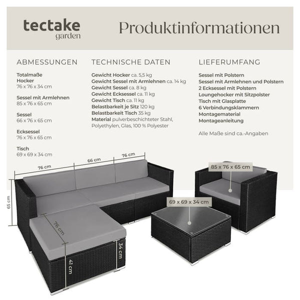 Rattan Lounge Milano schwarz/grau