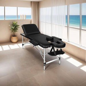 3 Zonen Massageliege mit 5cm Polsterung und Aluminiumgestell schwarz
