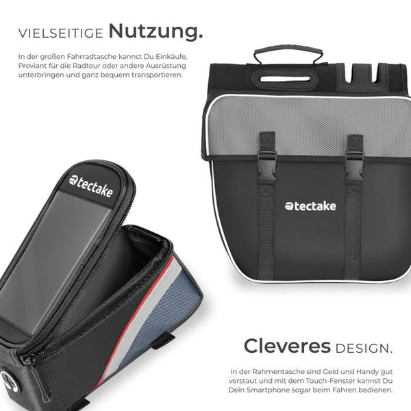 Set Fahrradtasche Georg und Fahrradrahmentasche schwarz/rot 18 x 8,5 x 8,5 cm