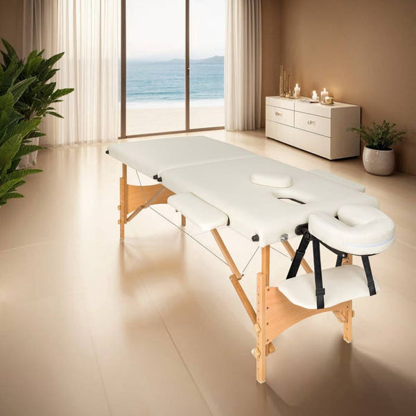 Lettino da massaggio a 2 zone con imbottitura da 5 cm, beige