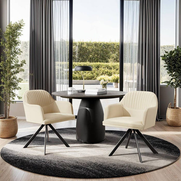 Samt-Drehstuhl Lona creme/schwarz 2er Set