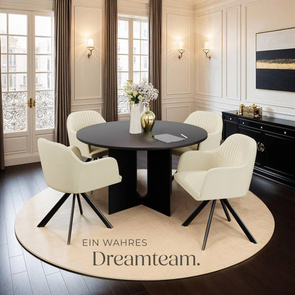 Samt-Drehstuhl Lona creme/schwarz 4er Set