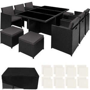 Aluminium Rattan Sitzgruppe New York 6+4+1, schwarz