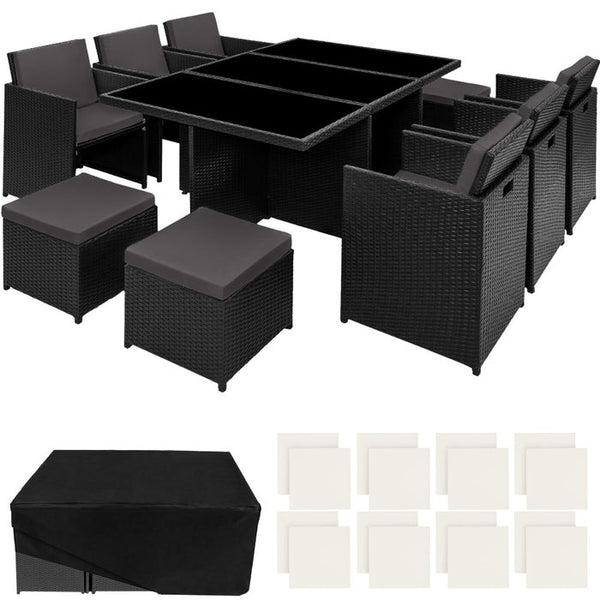 Aluminium Rattan Sitzgruppe New York 6+4+1, schwarz