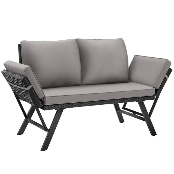 Rattan-Loungesofa Sintra hellgrau/schwarz