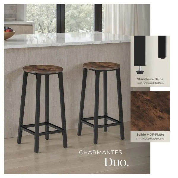 Barhocker Corby 2er Set Industrial Holz dunkel, rustikal