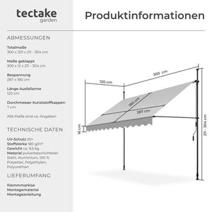 Klemmmarkise hellgrau 300 x 180 cm