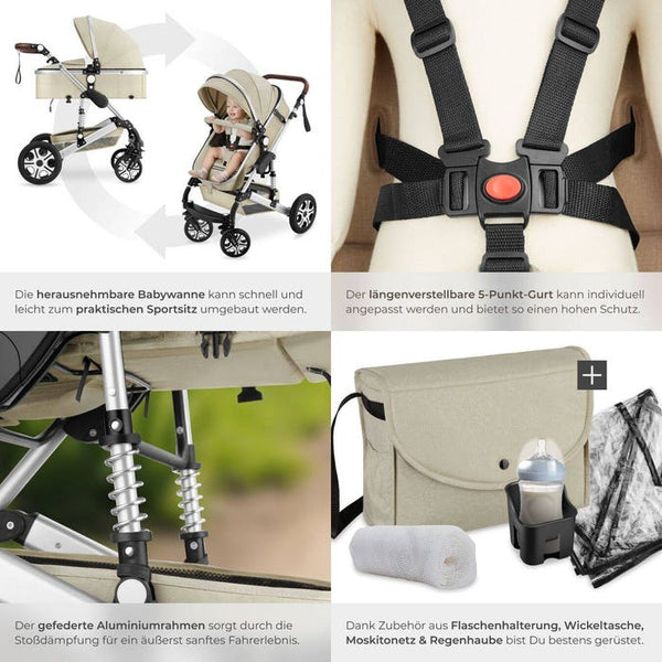 Poussette combinée Mats, gris/beige 