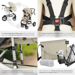 Kombi-Kinderwagen Mats klappbar mit 5-Punkt-Gurt grau/beige