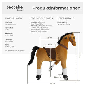Schaukelpferd auf Rollen, Plüsch, realistisches Design 34 x 89 x 100 cm
