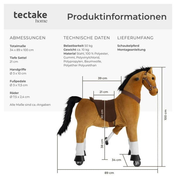 Schaukelpferd auf Rollen, Plüsch, realistisches Design 34 x 89 x 100 cm