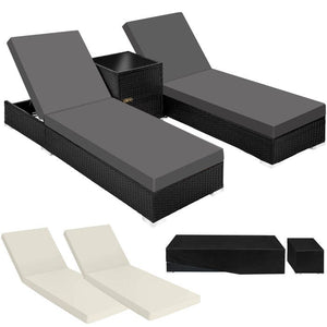2er Set Aluminium Rattan Sonnenliegen schwarz