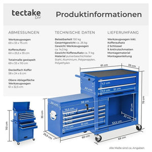 Werkzeugwagen mit 8 Schubladen, blau