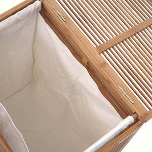 Wäschetruhe HWC-B18, Wäschebox Wäschekorb Wäschesammler, Bambus 61x50x35cm