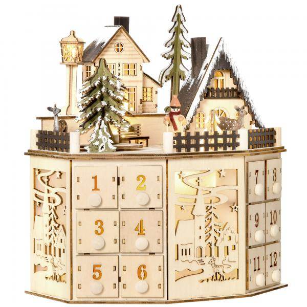 Adventskalender mit LED-Lichtern 25 cm x 20 cm x 29 cm