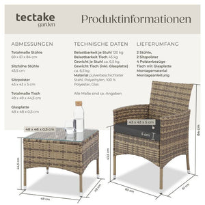 Rattan Gartenset Luzern 2+1 - natur