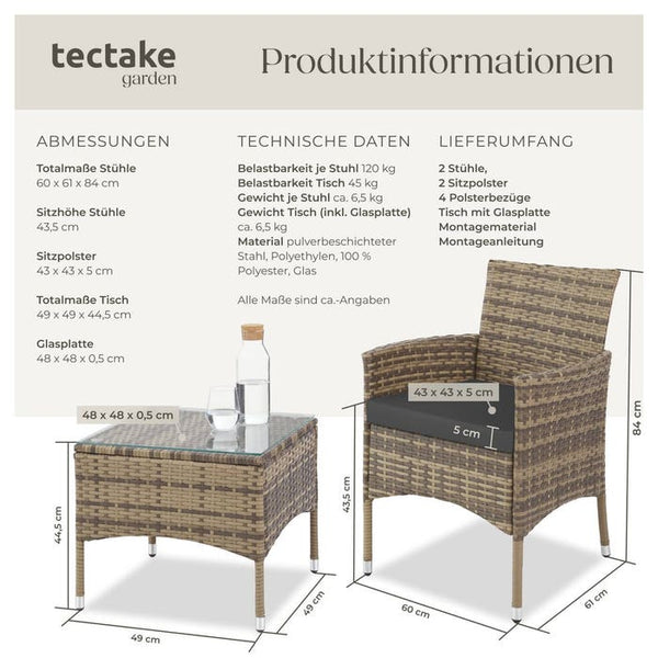 Rattan Gartenset Luzern 2+1 - natur