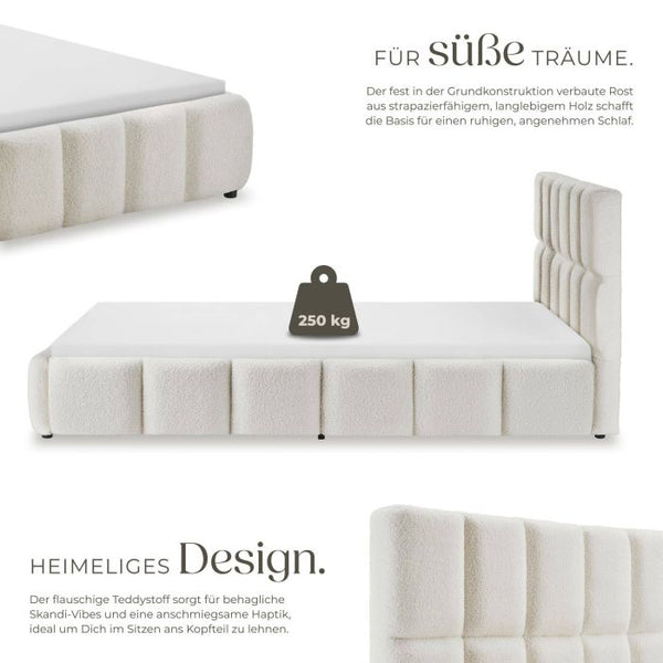 Bettset Polsterbett mit Matratze Teddy creme 140 x 200 cm