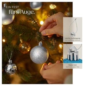 64er Set Weihnachtskugeln silber/blau