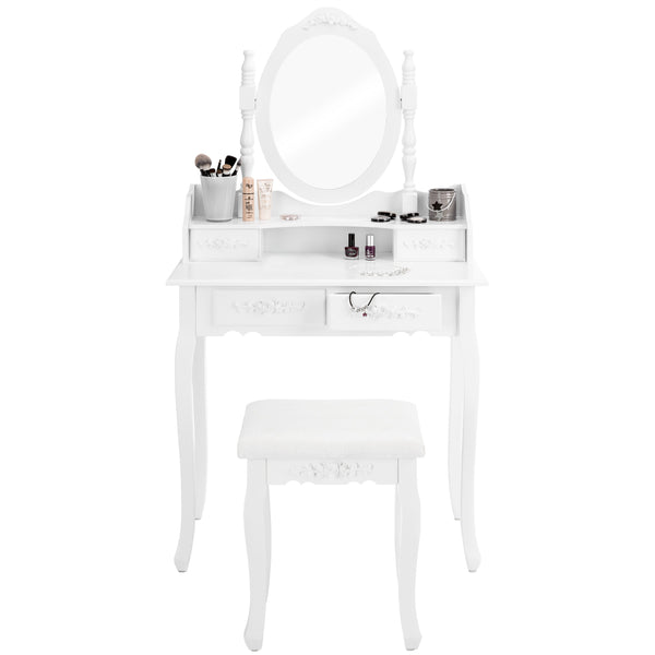 Dressing table with mirror and stool in antique look