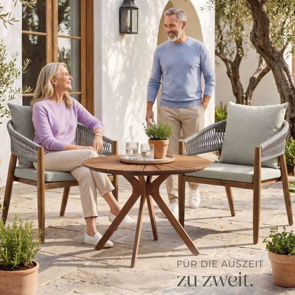 3-teiliges Gartenset Tisch und 2 Stühle Akazienholz greige